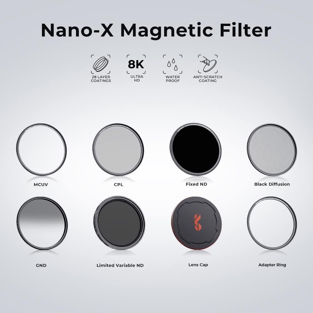 K&F Concept 72 mm magnetyczny filtr obiektywu ND8 z pierścieniem adaptera + stopowa nasadka obiektywu, 3 stopki optyczne szkło ND do aparatów DSLR