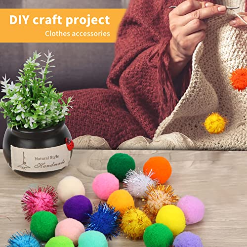 Tech-P®100 Pack 1.3 Inch Pom Poms With Glitter Tinsel And 30 Pcs 1.18"30Mm Non Glitter Pom Poms Sparkle Balls Cat Toy Balls– Assorted Color #TOP6