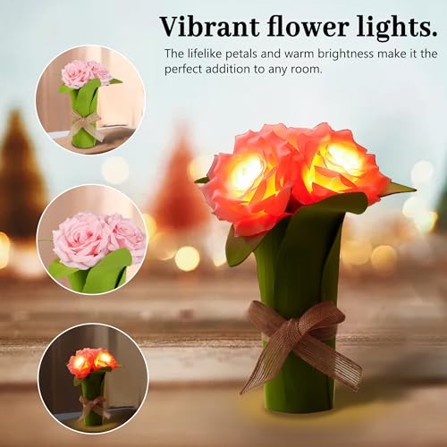 Image of Pink Rose Flower Lamp Gifts for Mom Womens Wife Friends Her Christmas Anniversary Valentines Mothers Birthday Gifts, Perfect Ideal for Bedroom Bar Coffee Shop Light Lamp Decor Ambiance Charming Gifts