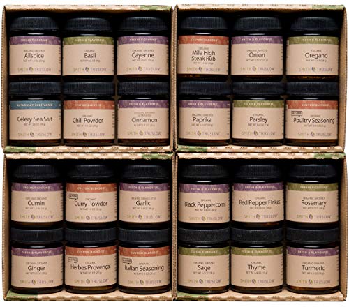 Smith & Truslow Premium Organic Spices & Seasonings Starter Set (Large, 24 Jar) - Gift Set of Essential Cooking Spices, All-Natural, Freshly Ground, Gourmet Spices & Herbs.