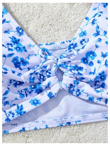 MakeMeChic Girl's Bikini Sets Twist Floral Spaghetti Strap High Waist Swimsuit with Beach Skirt3