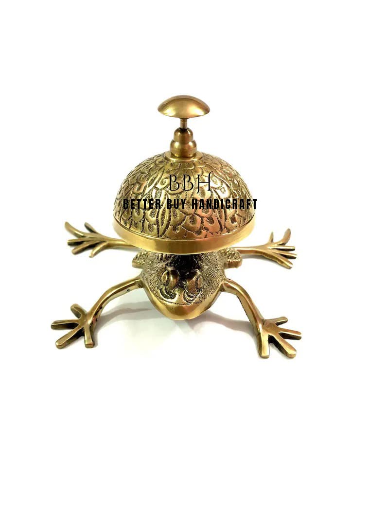 Campana náutica de latón antiguo estilo rana para escritorio, mostrador de hotel, recepción, llamadas, decoración del hogar Better Buy Handicraft