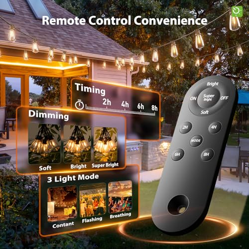 KYY 54FT Solar String Lights Outdoor Waterproof with USB Charging & Remote, Dimmable & Timable, Solar Powered Patio Ligh - Additional View