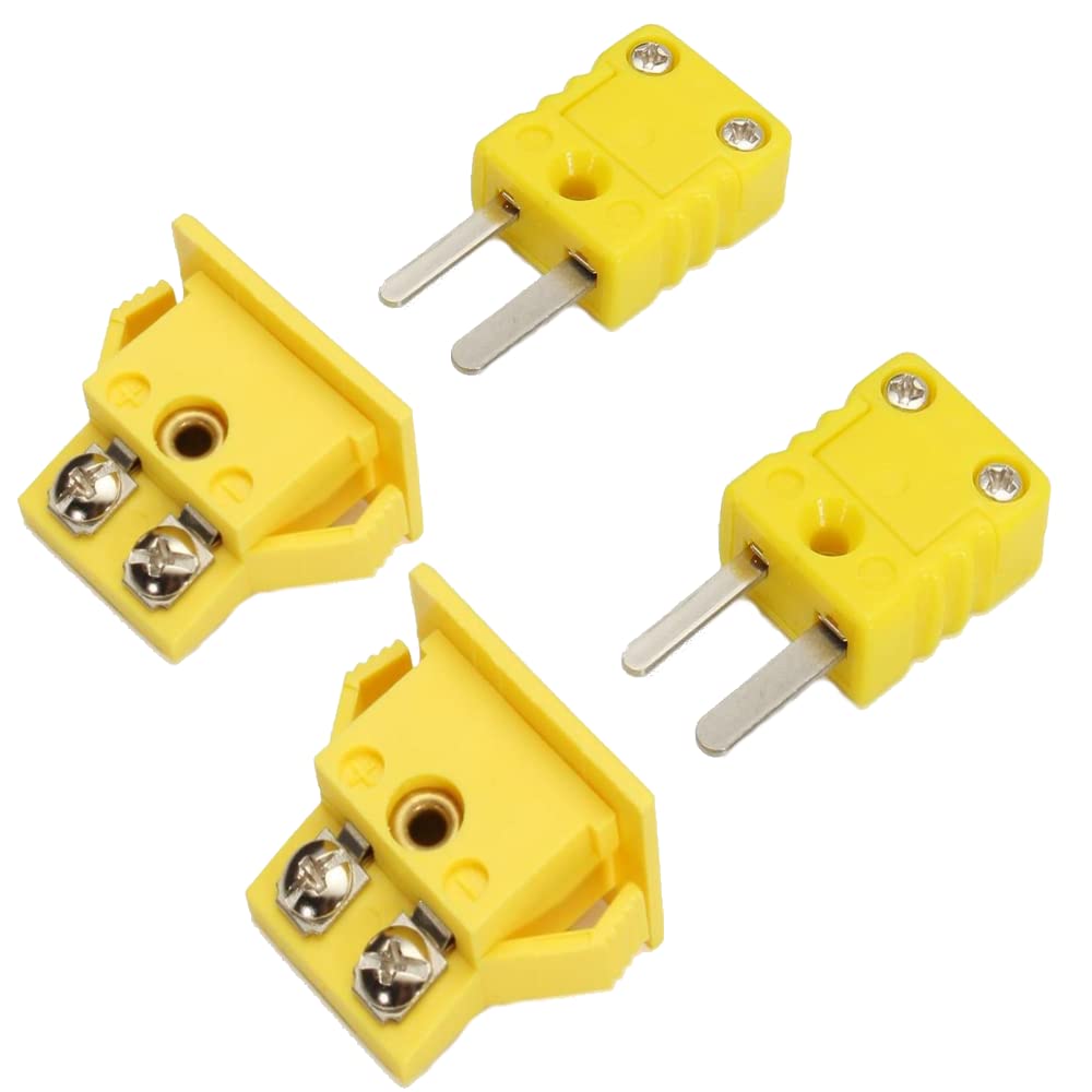 CESARIAS K-Type Panel Mount Thermocouple Mini Plug Connector, Male and Female, Yellow, Set of 2