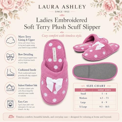 Image of Laura Ashley Ladies Embroidered Soft Terry Plush Scuff Slipper