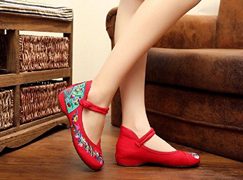 Lazutom Women's Chinese Style Embroidery Cotton Casual Mary Jane Walking Shoes3