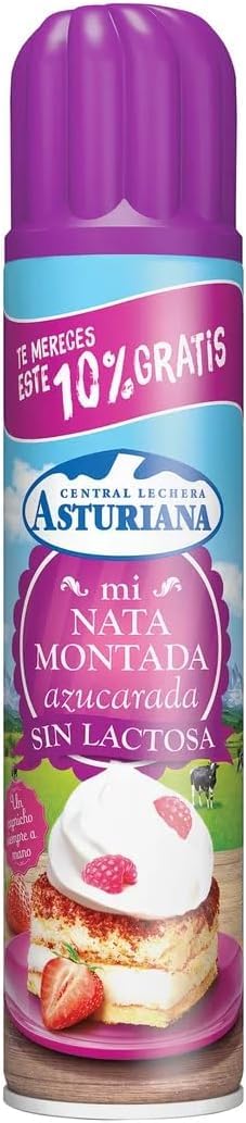 Nata Montada en Spray Mi Nata Azucarada Central Lechera Asturiana 250g | Sin Lactosa | Ligera | Lista para Servir |