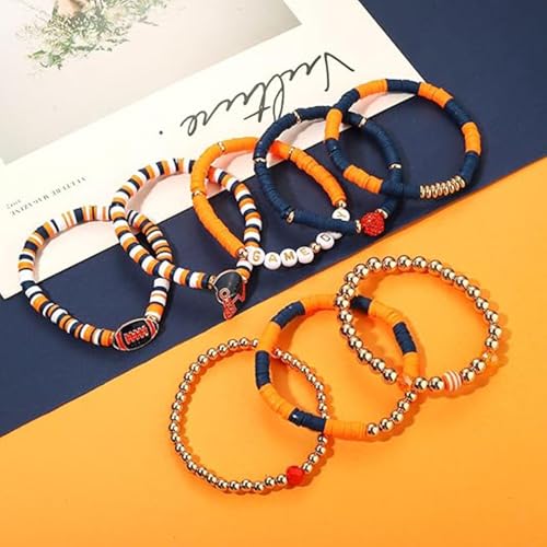 8 Pack Game Day Bracelets for Women, Football Bracelets Red Black Blue Heishi Clay Beaded Stretch Bracelets Stackable Charm Bracelet Bangles2
