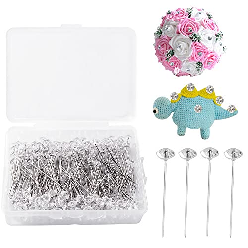 100 Pcs Crystal Head Pins, Straight Head Pins Corsages Pins Flower Pins Diamond Bouquet Pins with Storage Box for Weddings Anniversary Flower Decoration