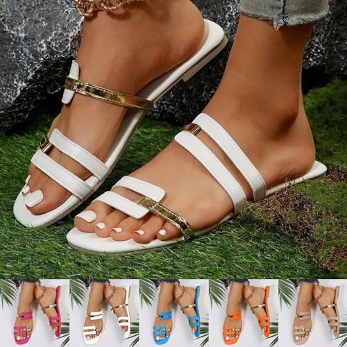 Women's Open Toe Flat Sandals Slip On Square Toe Slippers Women Comfortable Summer Flat Shoes Casual Outdoor Beach Slide Sandals Slingback Lightweight Vacation Daily Sandal Footwear2