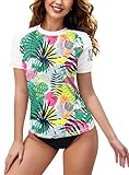 Mädchen Kurz äRmel Rash Guard Wasser Mit Blumen Bedruck Rash Guard Sonnenschutz UPF 50+ C3 M