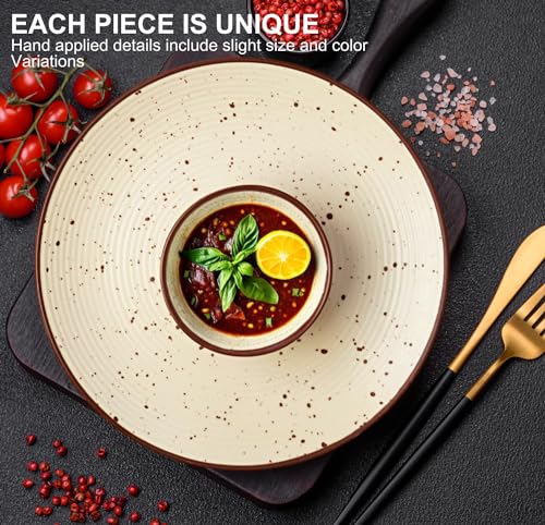 Image of Freakway Handcrafted Ceramic Stoneware Dinner Set of 12 Pieces with Serving Bowls | 6 Dinner Plates & 6 Bowl /katori | Bone Ash Free | Microwave and Dishwasher Safe - Off White