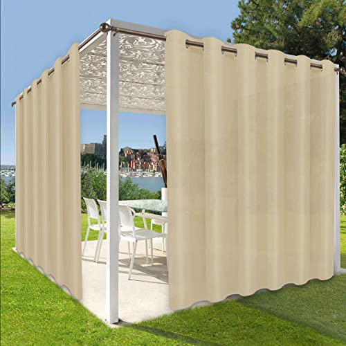 OutdoorLines Waterproof Indoor Outdoor Curtains for Patio-Privacy Sun Blocking Grommet Curtain Panel Weatherproof, UV Resistant Curtains for Gazebo, Front Porch, Pergola Beige 100W x 95L Inch 1 Panel