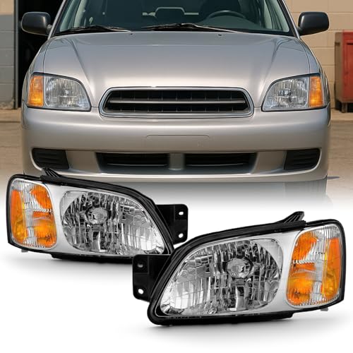 AKKON - Fit 2000 2001 2002 2003 2004 Subaru Legacy/Outback Brighton/Baja Sport Headlights Headlamp Chrome Housing Driver - Passenger Replacement