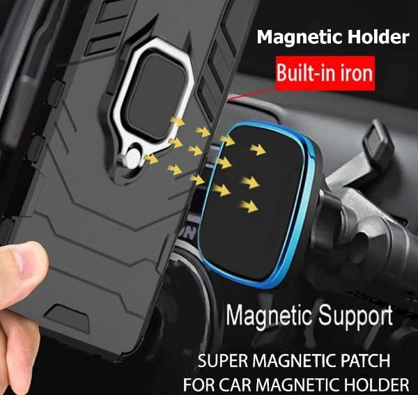 Image of WOW IMAGINE Shock Proof Back Case Mobile Cover for Vivo V23 Pro | Back Cover Case (Tough Armor | Hybrid PC + TPU | Ring Holder & in-Built Kickstand | Black)