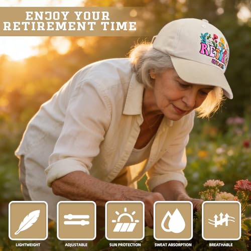 Image of Embroidered Retired Hat, Retirement Gifts, Adjustable Cotton Breathable Colorful Baseball Cap