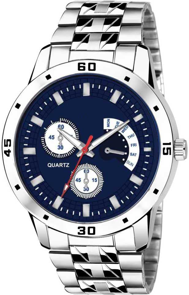 Pragati Creation Casual Analog Day Functioning Blue Dial Stainless Steel Silver Chain Formal Wrist Watches for Men (B0C38YDH4M) Amazon Price History, Amazon Price Tracker