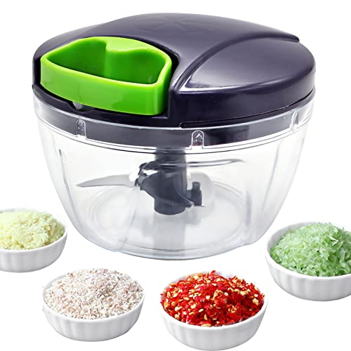 Mini Vegetable Chopper, Uooker Manual Food Chopper with Safety Lid Lock, Multi-Function Pull String Food Processor, Food Slicer Kitchen Gadgets for Onions Garlic Peppers Carrots Fruits Gingers Mincing