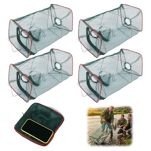 4 Stück Fischreuse Krebsreuse Kescher Angeln Fishing Köderfischreuse Reuse Fisch Köderfische Krebsfalle Fischfalle Fischreuse für kleine Fische Reuse Angeln Faltbare Fischfalle Krebsreuse