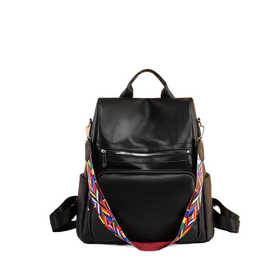 Mochila Feminina Impermeável PU Grande Capacidade Moda Casual 3 em 1 Costas Ombro Transversal com Zíper para Escola Trabalho Viagem(Preto)