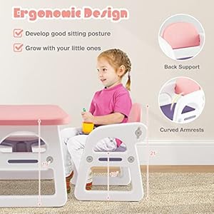 Costzon kids table and chair set 3 piece plastic activity table with building blocks storage shelf for children reading drawing writing arts crafts toddler table and chair set pink  urban country home decor