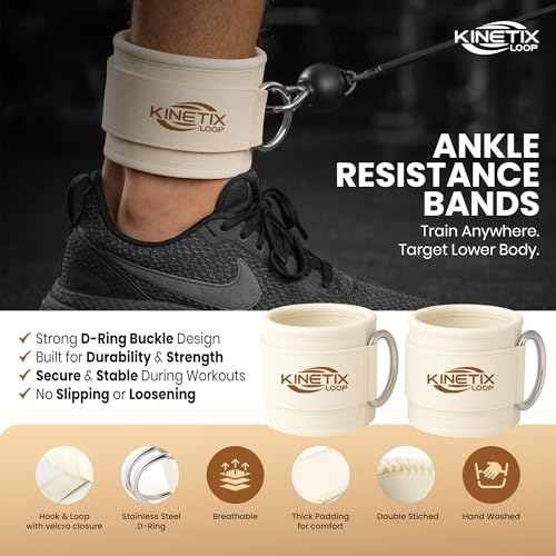 Image of Ankle Resistance Bands with Cuffs - 3-Level Latex Exercise Bands for Glutes, Kickbacks & Hip Training | Neoprene Padded Ankle Cuffs for Women & Men | Home Gym Workout Set with Mesh Bag