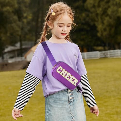 Image of PainZieteg Cheer Fanny Pack for Girls Chenille Letter Nylon Belt Bag Purple