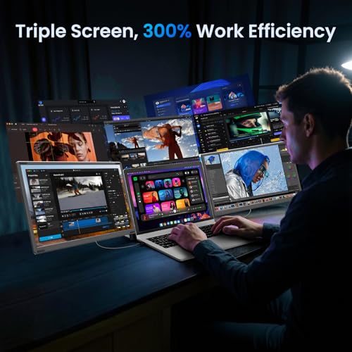 Image of 15.6 inch Laptop Screen Extender, 1080P FHD Laptop Monitor Extender, 235 Rotating Detachable Dual Monitor, Plug & Play Triple Screen for 13 inch-17.3 inch Laptops, Compatible with Mac /Windows /Android & Dex