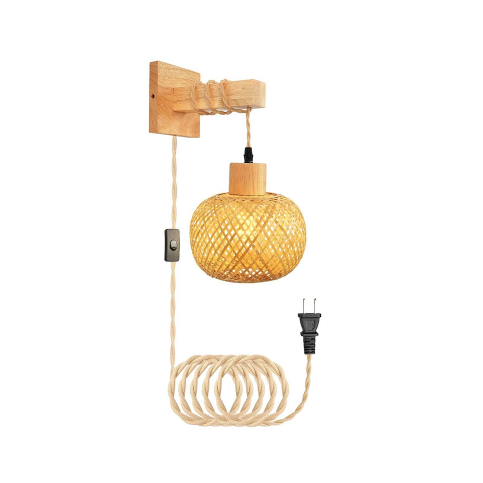 Lámpara de Pared de Bambú, Aplique de Pared, Lámpara Colgante, Tejida a Mano, Portalámparas, Diseño Artesanal para Baño, Comedor, Pasillo,