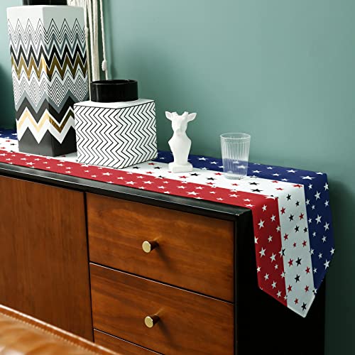 Independence Day Table Runner With Cotton Linen Blend,July 4Th Red White Blue Table Top Covers Table Runner Decorations For Indoor Outdoor Party Holiday Wedding Dining Table-13 X 70Inch Long #TOP3