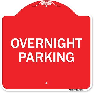 SignMission Designer Series Sign - Overnight Parking | Red & White 18" X 18" Heavy-Gauge Aluminum Architectural Sign | Protect Your Business & Municipality | Made in The USA