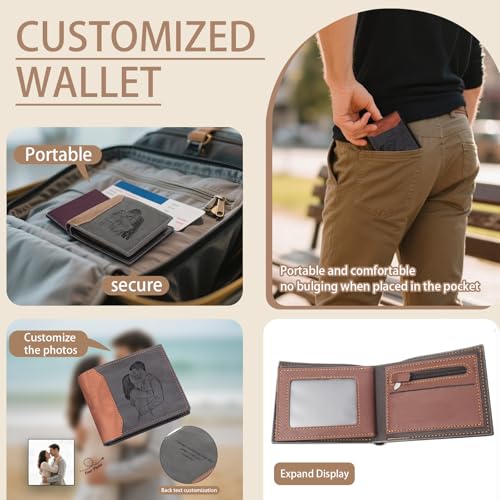 Personalized Wallet, Men's Wallet with Pattern on The Front and Lettering on The Back, Great Gift for Husband, Dad, or Boyfriend2