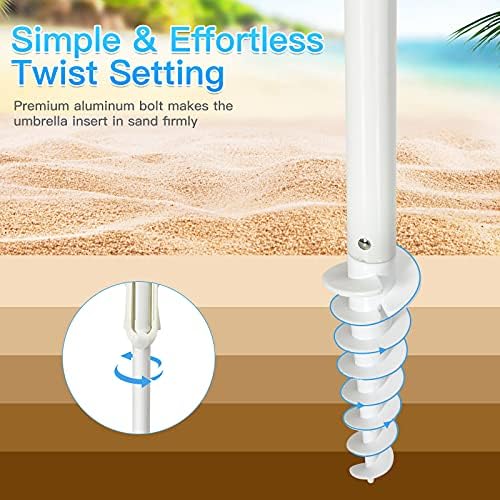 CASART 2M/ 2.2M Beach Umbrella, UPF 50+ Sun Protection Outdoor Parasol with Tilt Mechanism and Carry Bag, Sun Shade Shelter Garden Umbrella for Patio Beach Pool