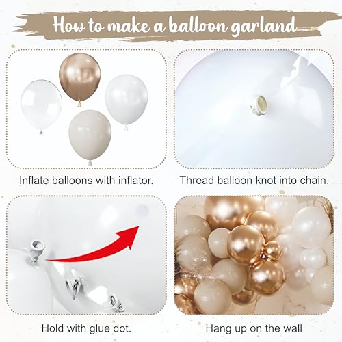 Image of Balloon Garland Set, 57 Pieces, White Metallic, Sand White, Copper Chrome, Clear Balloons, Round Latex, Birthday Anniversary Decoration