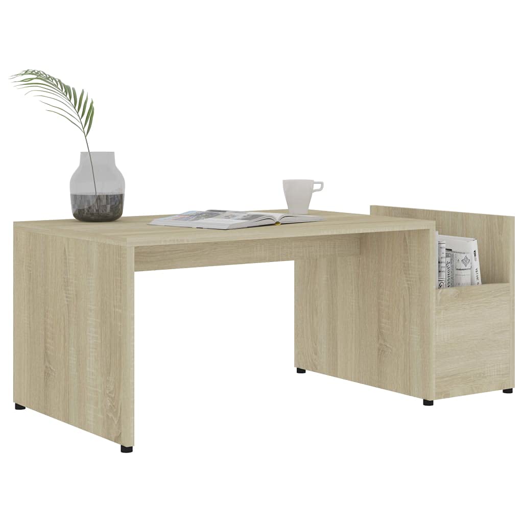 Stolik kawowy dąb Sonoma 90 x 45 x 35 cm, materiał drewnopochodny o otwartym wzornictwie i geometrycznym kształcie, z stolikiem kawowym i stolikiem pomocniczym, zapewnia dodatkowe miejsce do