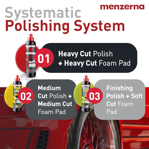 Image of menzerna 3.5 Inch 2X Premium Polishing Pads Heavy Cut for Scratch Repair I Body Repair and Detailing Pads with Safety Edge & Velcro Attachment I Washable & Long Lasting