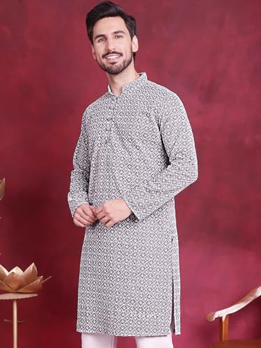 Image of Jompers Cotton Chikankari Embroidered Regular Fit Kurtas for Men