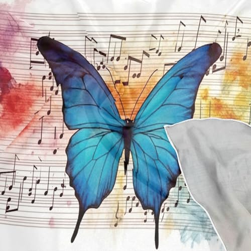 Butterfly Musical Note Silk Like Head Scarf for Women,Soft Fashion Neck Scarf Square Satin Head Scarf 23.6 Inches4