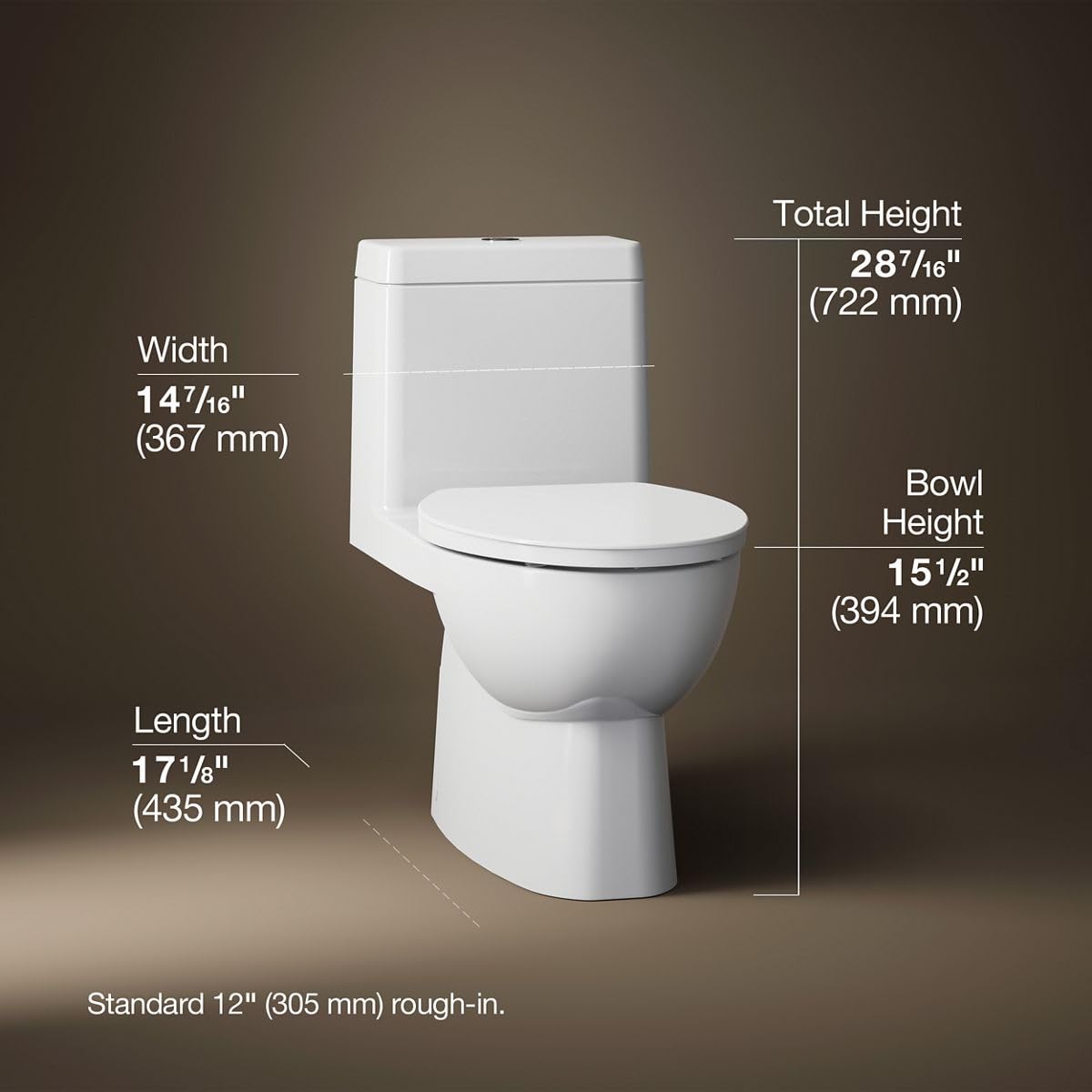 KOHLER K-3983-S-0 Reach One-Piece Dual-Flush Compact Elongated