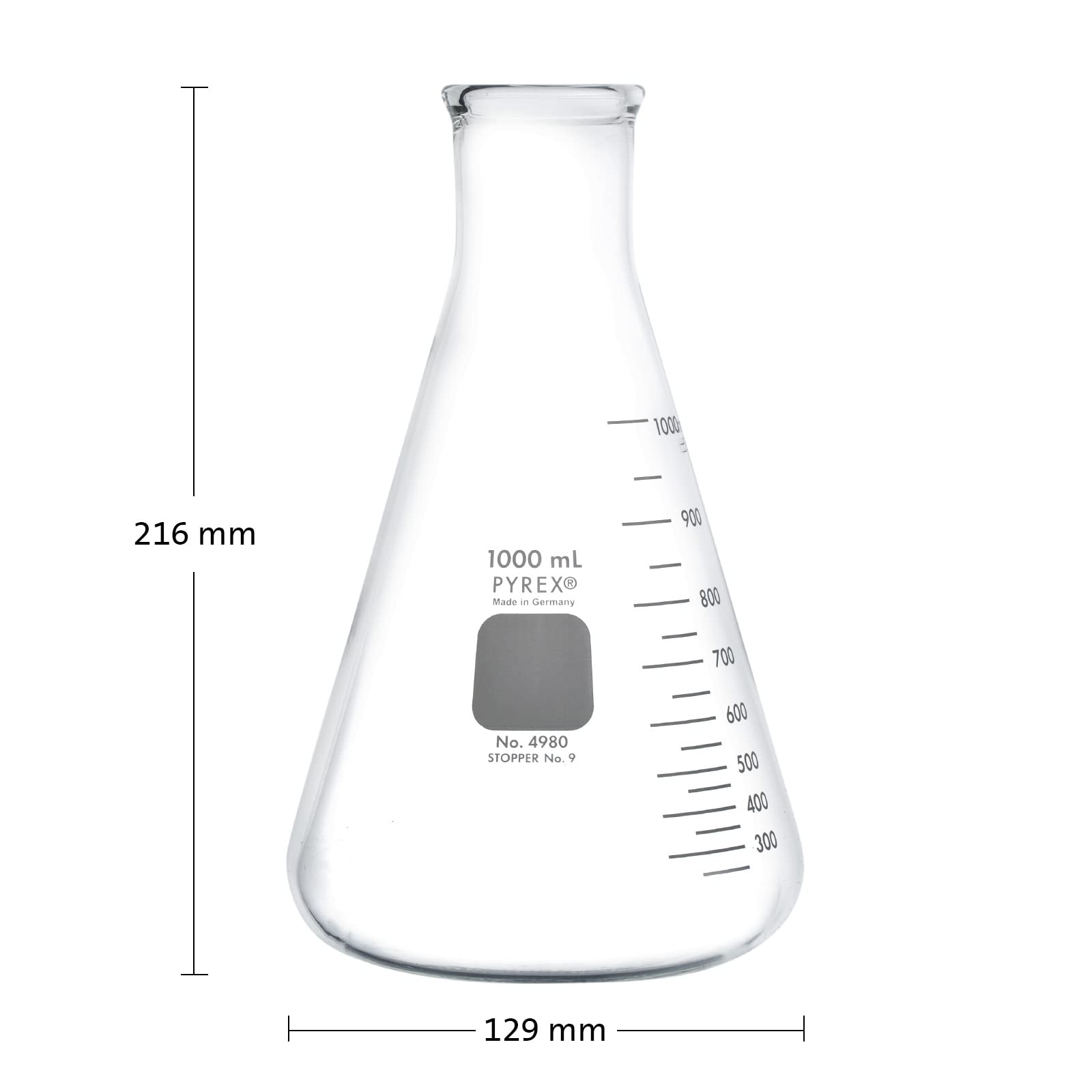PYREX Erlenmeyer Flasks - 1L Borosilicate Glass -2 PYREX Erlenmeyer Flasks - 1L Borosilicate Glass -2
