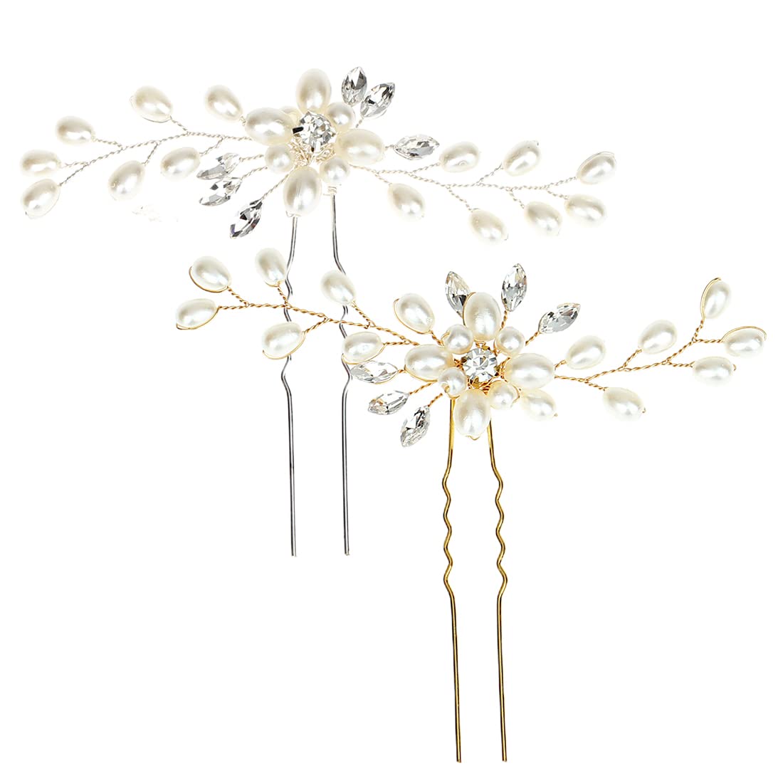 WeddHuis 2 Piezas Pinzas para el pelo de novia con cristales dorados y perlas, accesorios para el pelo de novia para mujeres y niñas (paquete de 2)