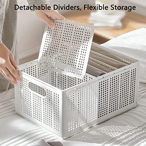 Omsorg Clothes Organizer For Folded Clothes, Plastic Storage Basket With Removable Partitions, Stackable Wardrobe Clothes Organizer Closet Storage Bins, For Bedroom Bathroom Home Organization #TOP1
