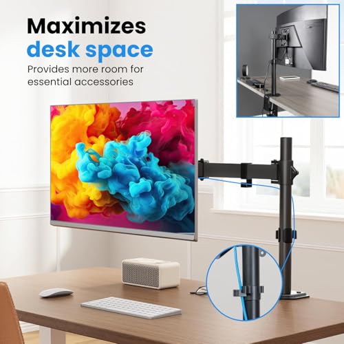 Image of Dyazo Single Monitor Desk Mount Stand | Height Adjustable Fully Articulating Arm for 13-32 Inch Screens | VESA 75x75 /100x100 Compatible | Tilt & Rotate Monitor Holder with C-Clamp /Grommet Base (Black)
