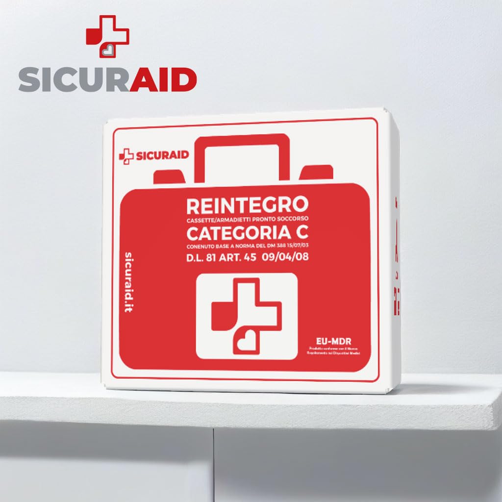 SICURAID Kit di Reintegro Pronto Soccorso Allegato 2 Gruppo C – Per Aziende fino a 2 Dipendenti – Lavoratori Conforme DM 388/2003 – Fornitura Ricambi Cassetta Medica