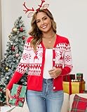 Dosieyeo Damen Strickjacke mit Knopfleiste Weihnachtsjacke mit Rentiermuster Langarm V Ausschnitt Feinstrick Cardigan,L