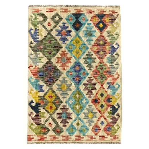 HAMID Tapis Kilim Herat, 100% Laine Tissée à la Main, Tapis Ethnique pour Salon, Chambre, Salle à Manger (86x61cm)