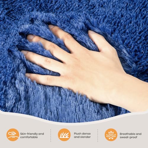 Zentavio Navy Blue Area Rugs for Living Room Boys Rugs for Bedroom 9x12 Large Shag Washable Carpet Soft Furry Fluffy Aesthetic Kids Playroom Rugs for Teen Home Decor