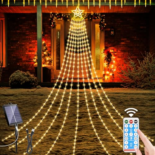 Solar Outdoor Christmas Decorations Lights, 350LED Christmas Star Tree Light wth Remote Control...