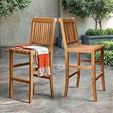 Cambridge Casual Mosko Wood 2-Piece Bar Outdoor Dining Chair, Natural Teak
