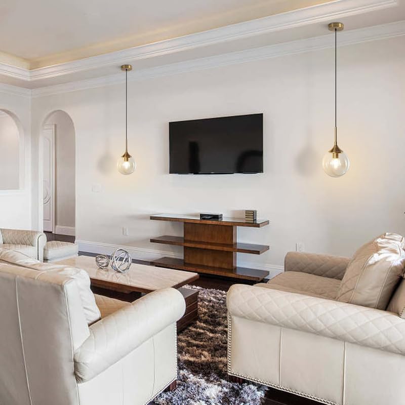 Image of Light Home Decor Lighting Mid Century Modern Pendant Chandelier 1-Light Gold Glass Globe Pendant Light Brushed Brass Large Kitchen Pendant Light (Bulb not Include)